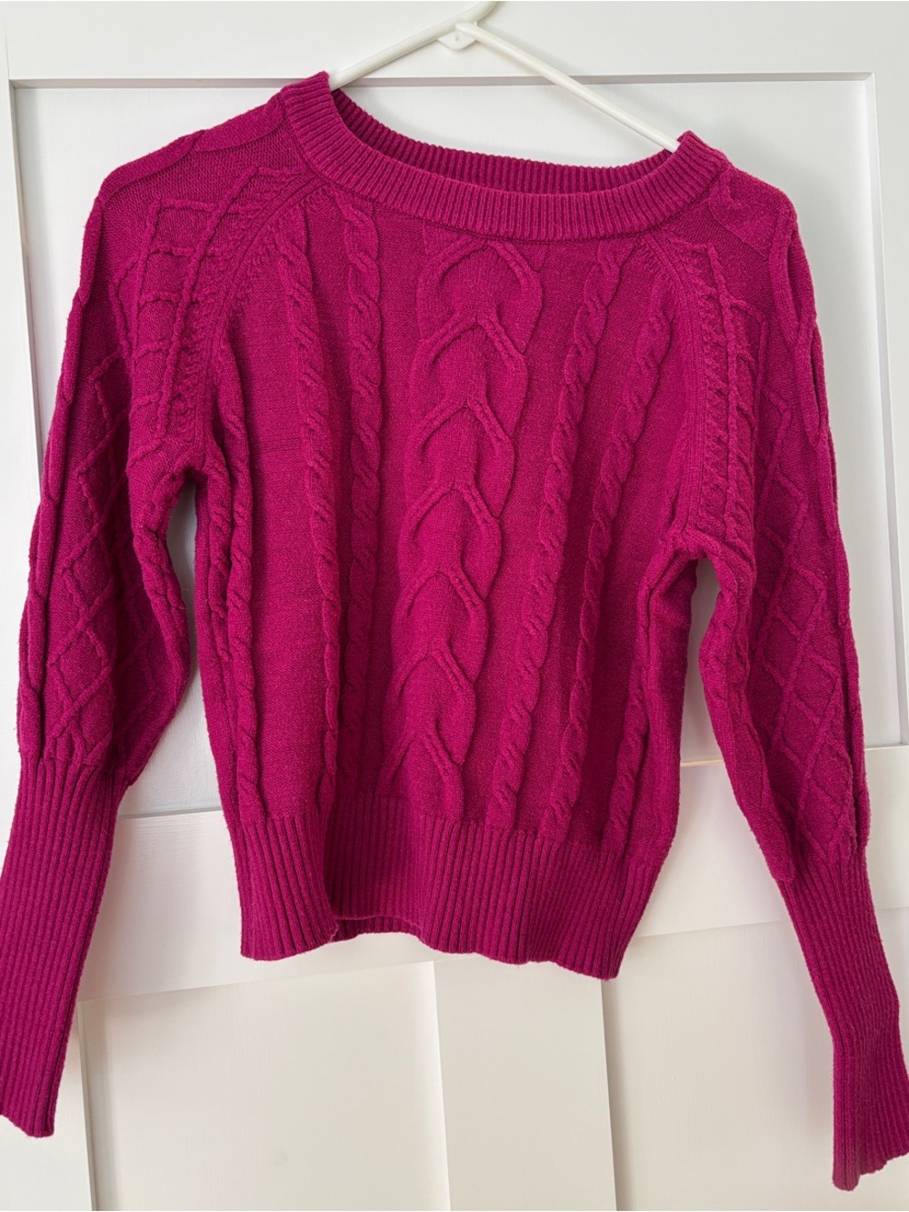 Tahari Cable Knit Crewneck Sweater in Bright Fuchsia